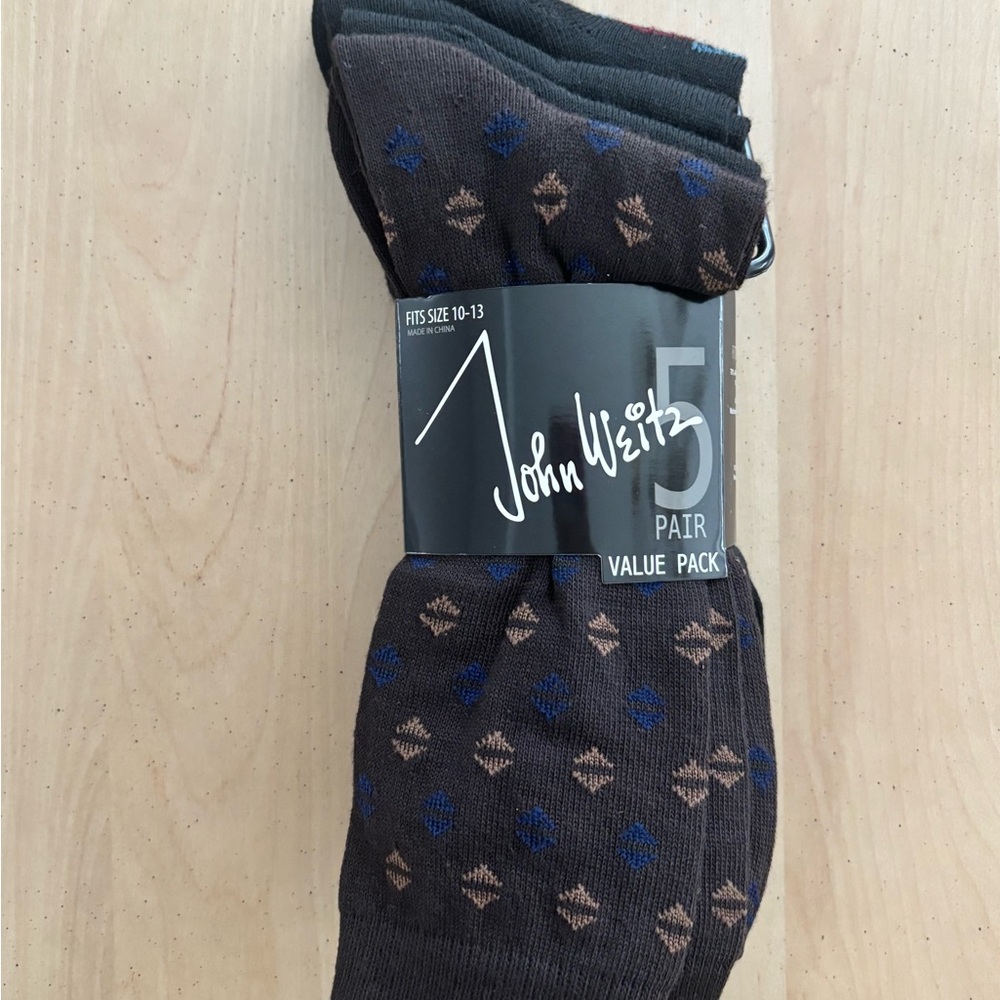 JOHN WEITZ Men's Dress Socks 5-Pack Size 10-13. Five Different Patterns. NWT